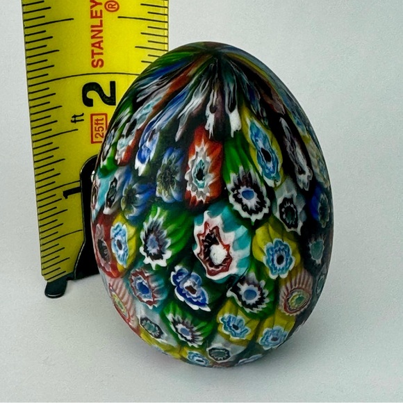 Murano Millefiori Satin Matte Glass Paperweight Egg on brass stand. - Picture 6 of 6